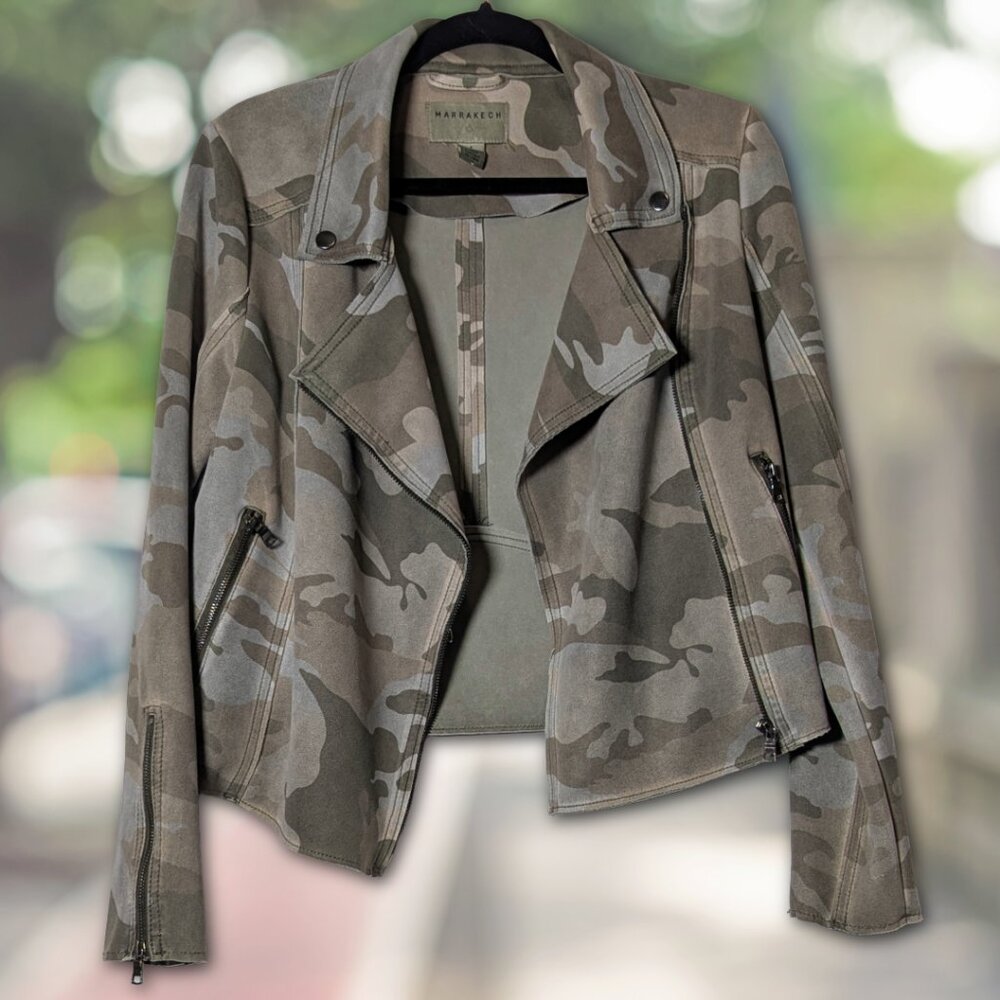 Marrakech faux suede camo moto jacket in size small